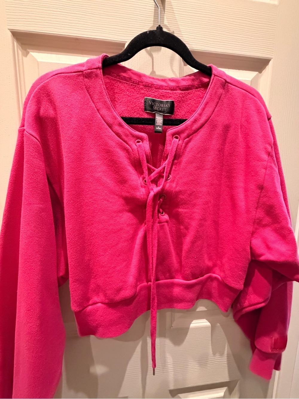 Victoria's Secret Hot Pink Lace-Up Cropped Sweatshirt MEDIUM